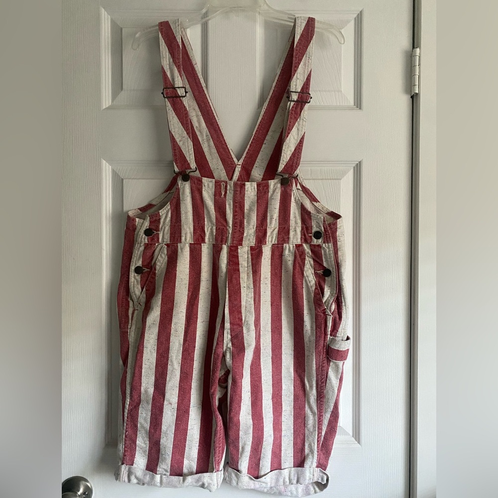 Vintage Dungaree and Denim Striped Red and White Women's Short Overalls